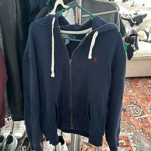 Polo Ralph Lauren Mens Jacket Size L Hooded Dark Blue Pony Zip up